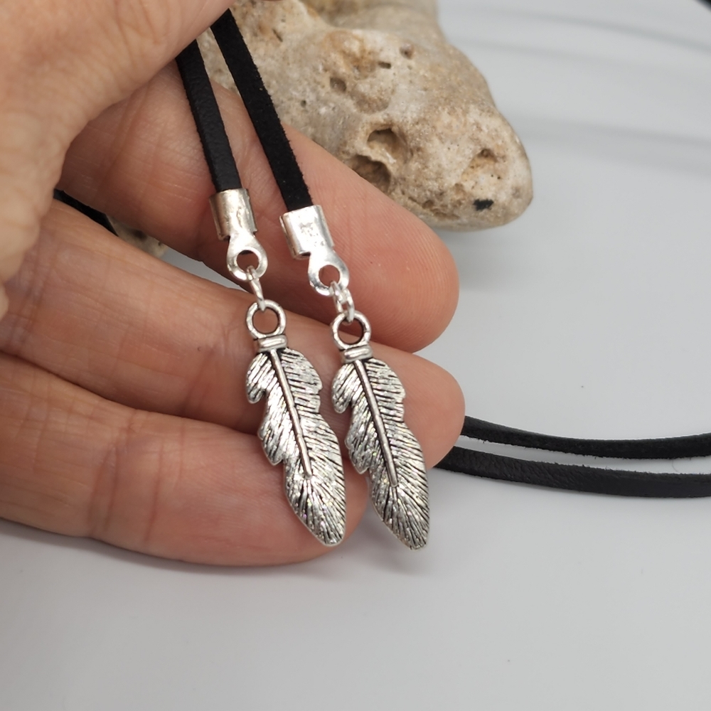 FP Jewelry black Soft Velvet/Suede cord Silver Ends Leaves Boho Necklace - Picture 5 of 11